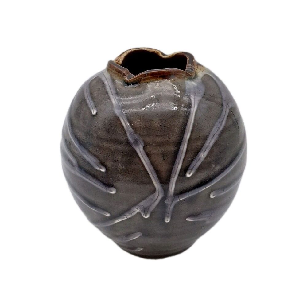 Studio Art Pottery Orb Vase Wabi Sabi Botanical Branch Ceramic Vase